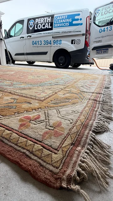 Patterned rug with the Perth Local team vans
