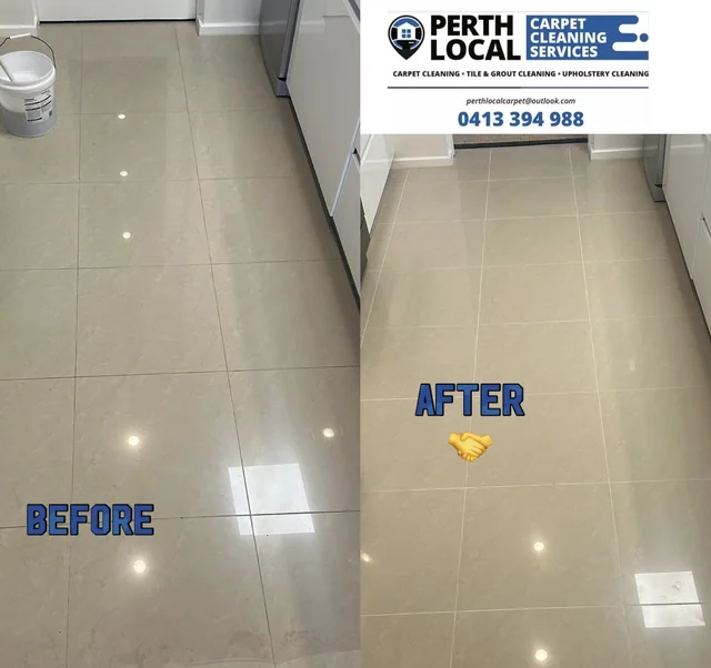 Polished floor tiles — before and after